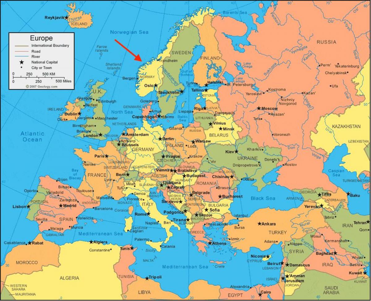 Posizione della Norvegia sulla mappa dell'Europa settentrionale